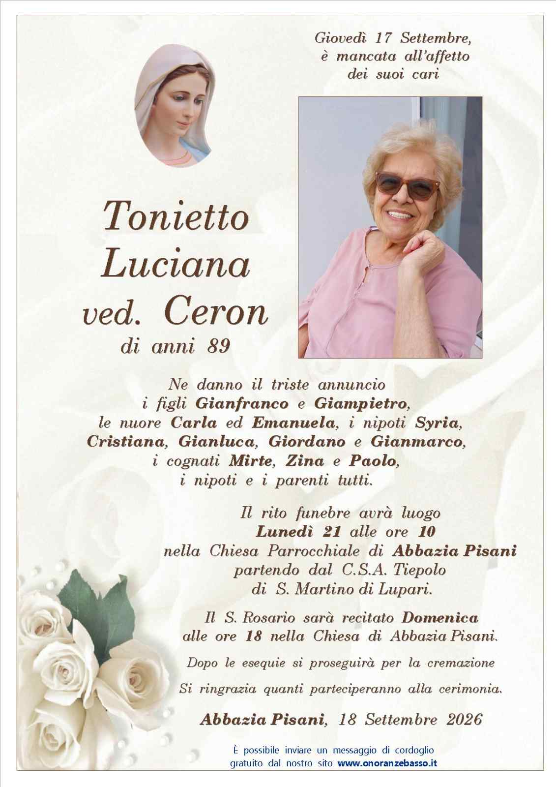 Immagine per Luciana Tonietto ved. Ceron Immagine per Luciana Tonietto ved. Ceron