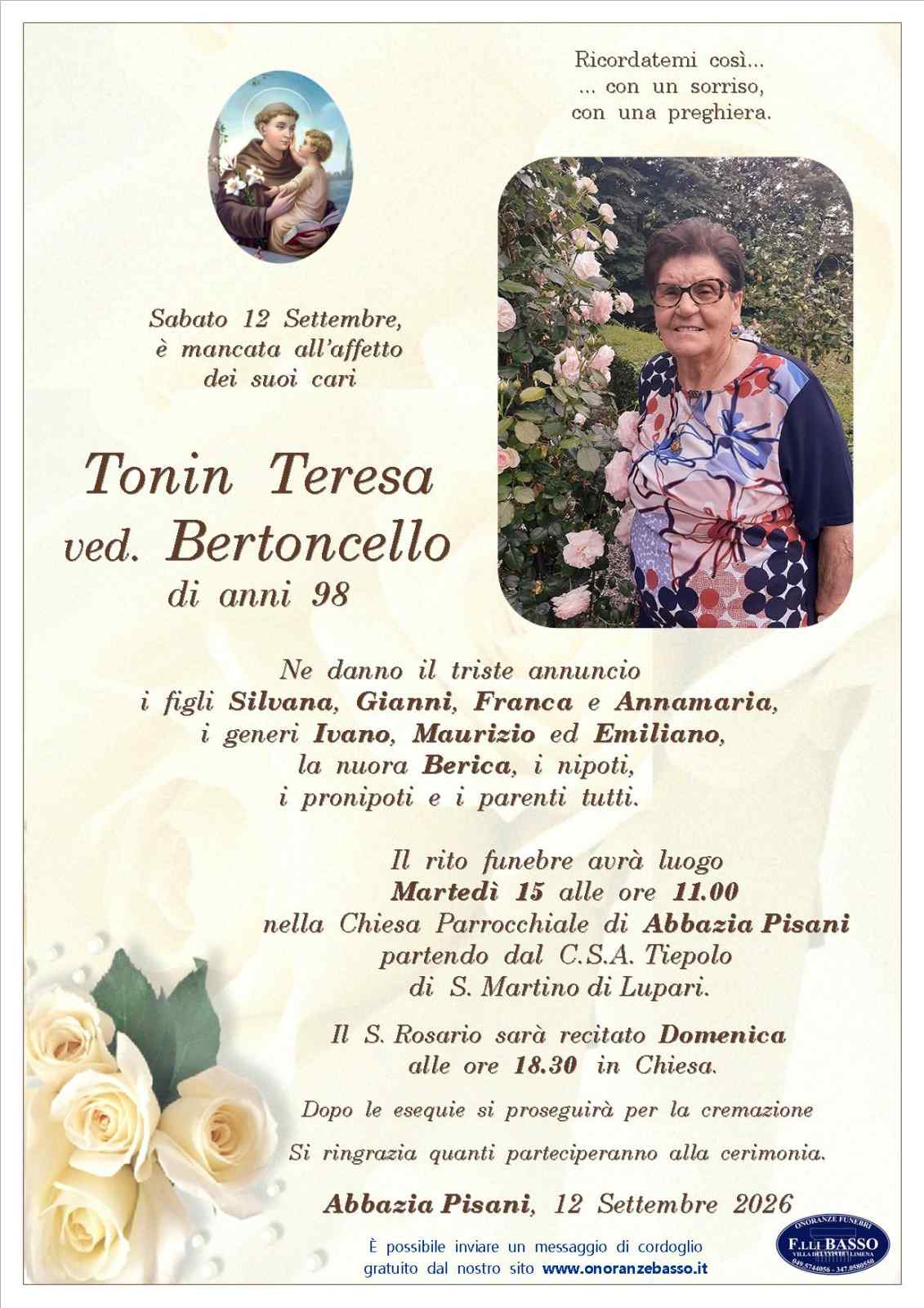 Immagine per Tonin Teresa ved. Bertoncello Immagine per Tonin Teresa ved. Bertoncello